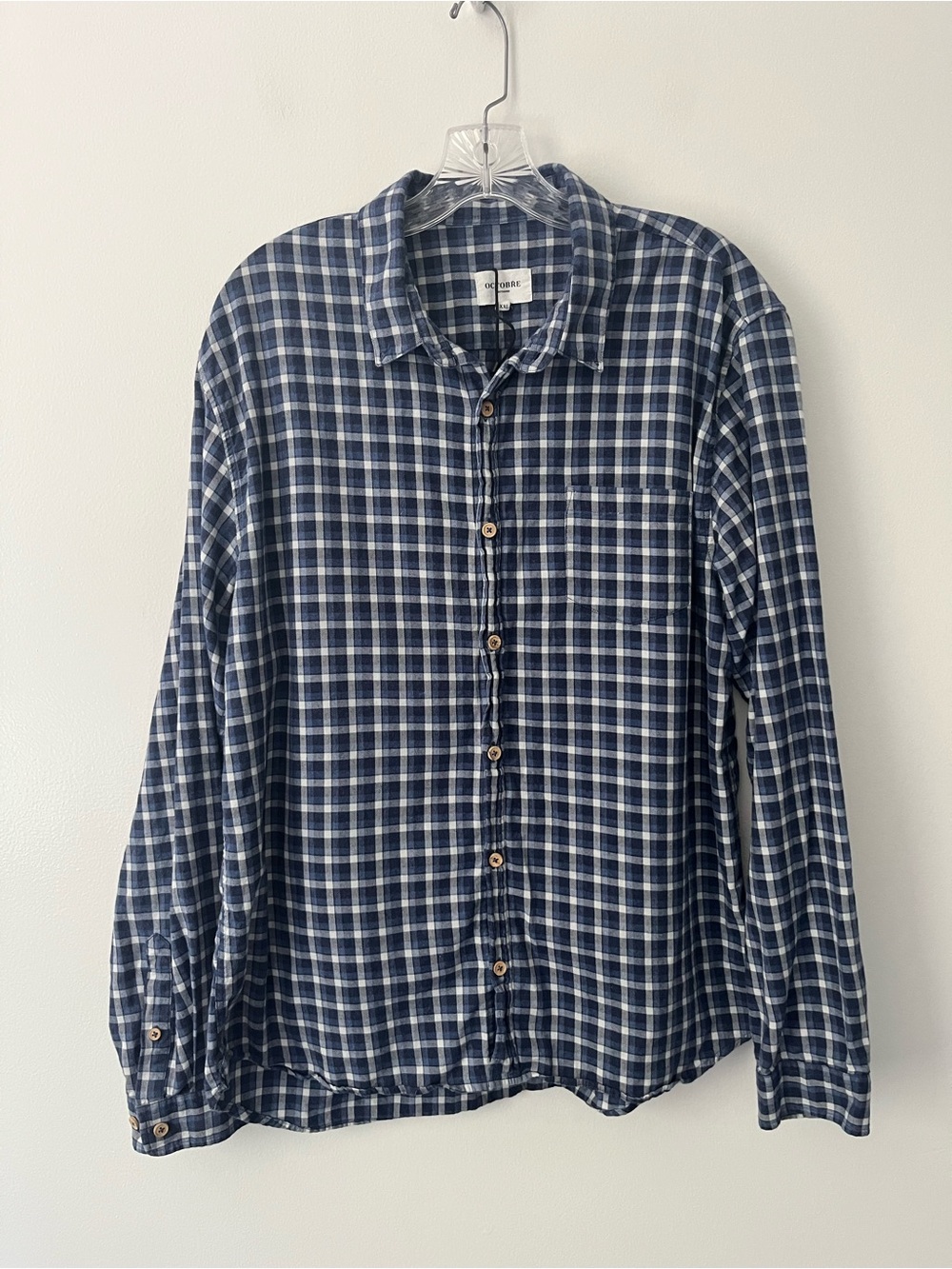 Octobre Editions Blue Plaid Long Sleeve Button Up Shirt 100% Cotton XXL